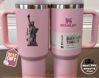 Grawerowana szklanka Stanley z wizerunkiem Statuy Wolności, 40 uncji: patriotyczny prezent