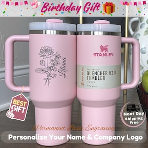 Birth Flower Personalized Name 40oz Tumbler Personalized Bridesmaid Gift, Custom Birthday Gift Personalized Gift For Her, Graduation Gift
