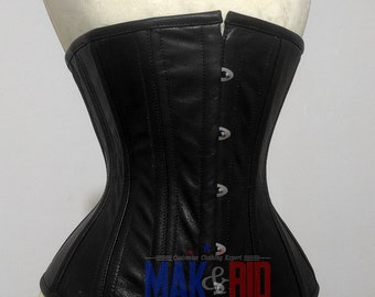 Women Girl Party Steel Boned Real Leather  Underbust Waist Cincher Hourglass Training Lacing  Body Shaper Steampunk Gothic Corset C43L