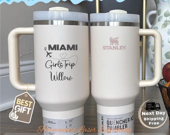 Personalized Engraved Stanley Tumbler, Custom Name Travel Mug, Beach Girls Trip Gift, Holiday Cup,Family Vacation,Bachelorette,Girls Weekend