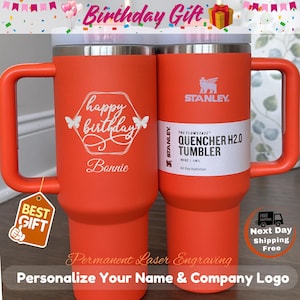 Personalized Stanley Quencher 40oz Tumbler with Engraved Birth Flower, Custom Floral Gift, Insulated Cup for Her, Engraved Gift For Her