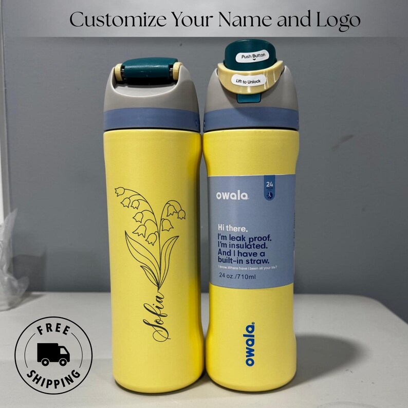 Owala Freesip Bottle 24oz, Custom Engraved Name Water Bottle With Birth ...