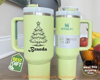 Vaso Stanley Quencher H2.0 de 40 oz personalizado: taza con nombre grabado con láser. El regalo perfecto de Navidad para mamá, papá, profesores y amigos.