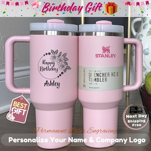 Personalized Stanley Tumbler 40oz: Engraved Birth Flower, Custom Logo