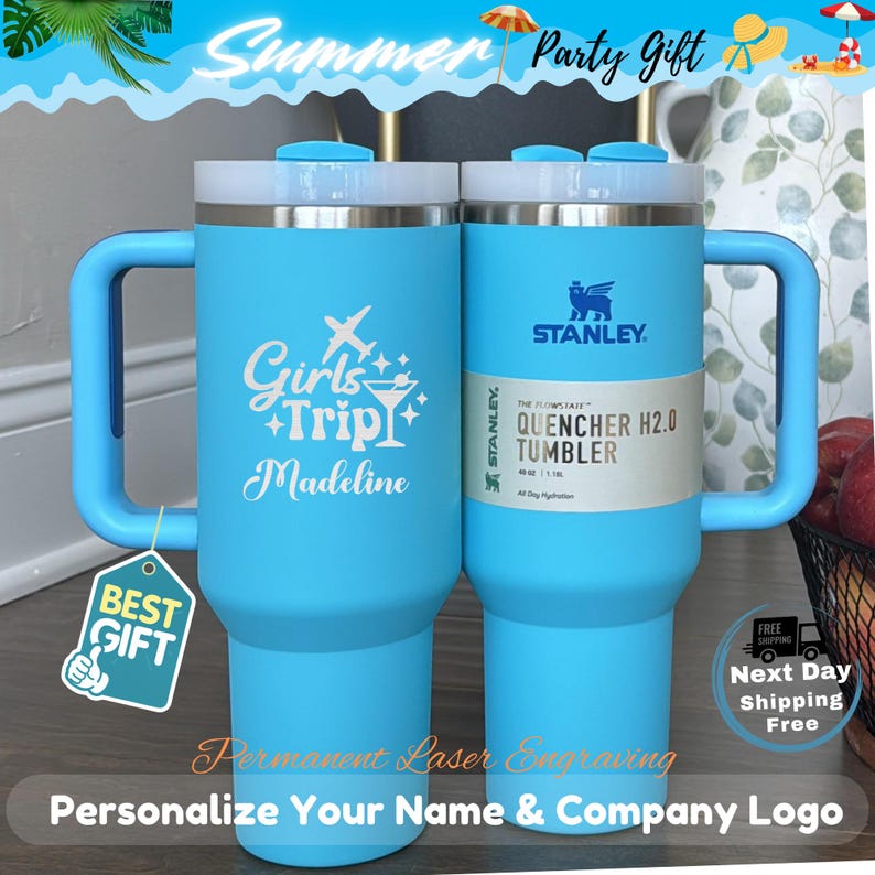 Personalized Vacation Tumbler With Handle Custom Vacation Tumbler Beach Tumbler 40oz Vacation Gifts For Family Vacation Beach Tumblers Gifts