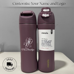 Custom engraved Owala 24oz FreeSip water bottle personalized with teacher name. Thoughtful end of year teacher appreciation gift. Laser engraved reusable drinkware perfect for school teachers.