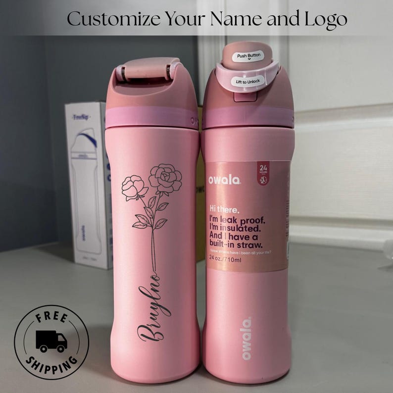 Custom Engraved Owala 24oz Freesip Water Bottle, July Birth Flower ...