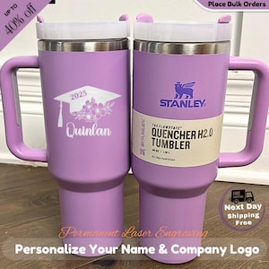 Personalized laser engraved Stanley 40oz tumbler graduation party favor, custom name bulk senior gift cup for her, stainless steel grad mug