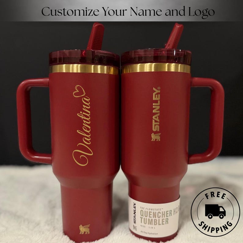 Personalized Stanley Quencher ProTour Flip Straw 40oz gold tumbler with custom name laser engraved