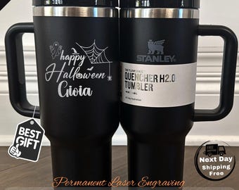 Gegraveerde Stanley-beker voor Halloween | Spookachtige geesten, vleermuizen