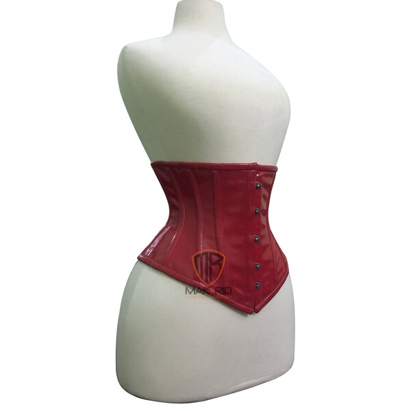 QHZ Sports Full Steel Boned Waist Cincher – PVC Underbust Shaper Corset, Black, Hook & Eye, XXS-4XL-743550