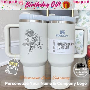 Birth Flower Personalized Name 40oz Tumbler Personalized Bridesmaid Gift, Custom Birthday Gift Personalized Gift For Her, Graduation Gift