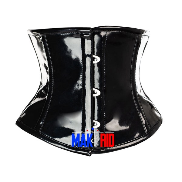 PVC Vinyl Corset Underbust Waspie Black Corset Steampunk Steel Boned Waist Trainer Shaper Hourglass Belt Fashion Dress Clubwear K79P