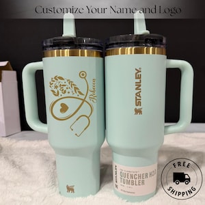 Custom laser engraved Stanley Quencher ProTour Flip Straw 40oz personalized tumbler, nurse RN doctor gift for hospital medical staff, Laser engraved personalized Stanley Quencher ProTour Flip Straw 40oz tumbler, nurse RN doctor gift, healthcare worker and medical staff appreciation cup
