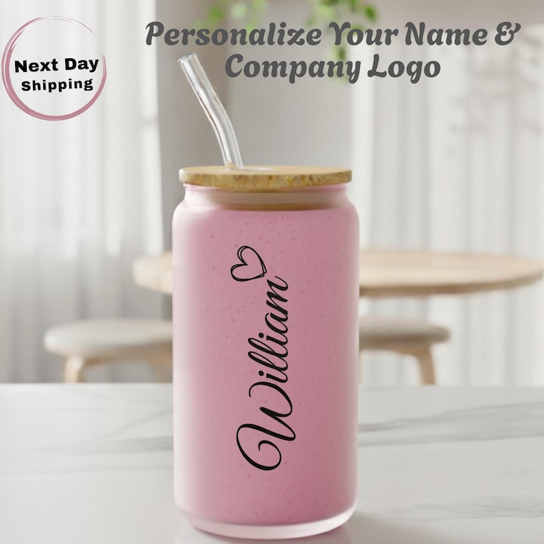 Personalized Iced Coffee Glass Cup With Bamboo Lid and Straw - Etsy
