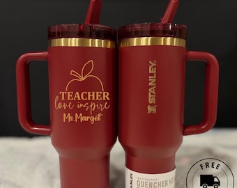 Personalized Stanley Quencher ProTour 40oz | Gold Engraved Teacher Tumbler, Custom Name Stanley Cup | Teacher Appreciation Gift | Flip Straw