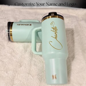 Personalized Stanley Quencher ProTour Flip Straw 40oz gold tumbler with custom name laser engraved