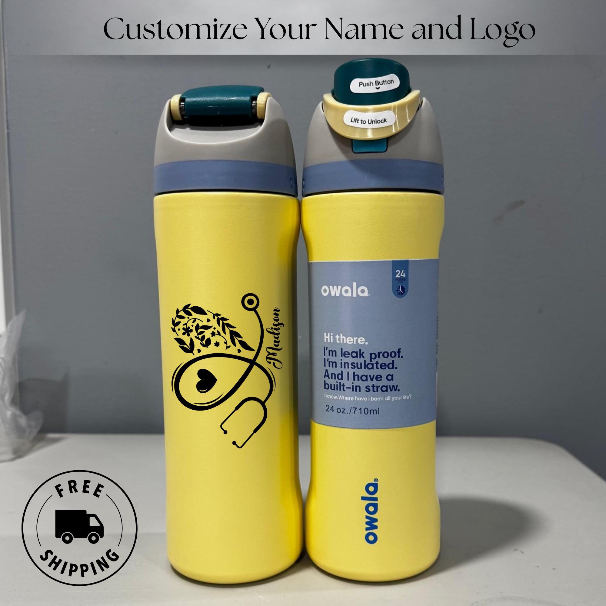 Engraved Stainless Steel Owala 24oz Freesip Water Bottle, Personalized ...