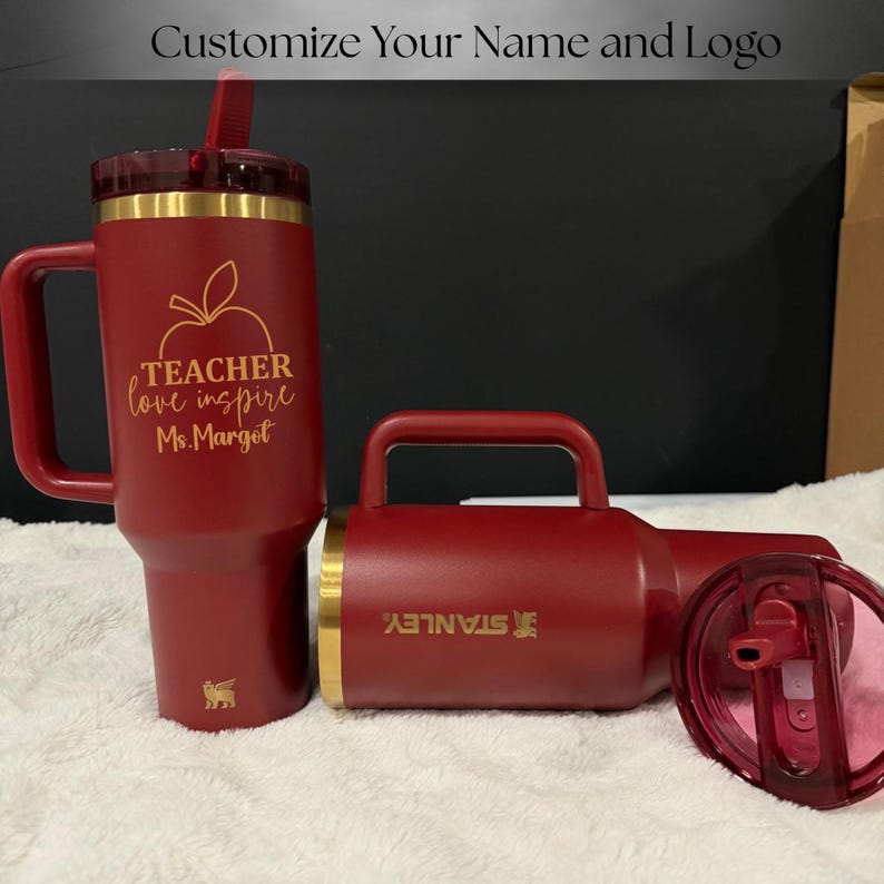 Custom engraved Stanley Quencher 40oz tumbler, personalized teacher or professor cup, gold laser engraved name, end-of-year gift, classroom gift, flip straw tumbler, teacher appreciation, Sir Teacher present