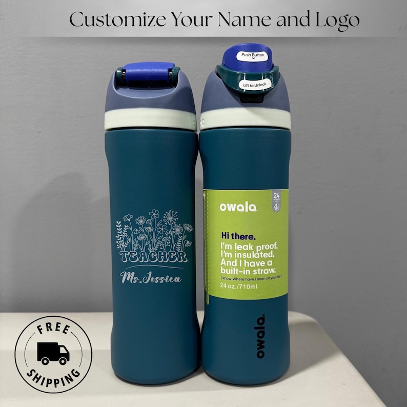 Engraved Owala 24oz FreeSip water bottle personalized with worlds best teacher name. Custom laser engraved. Ideal heartfelt teacher day appreciation gift for school and preschool teachers.