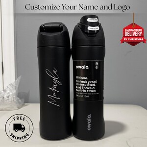 Personalized Owala Water Bottle 24oz Engraved Sports Bottle with Straw and Lid Corporate Gifts Custom Drink Bottle Personalized Name Tumbler