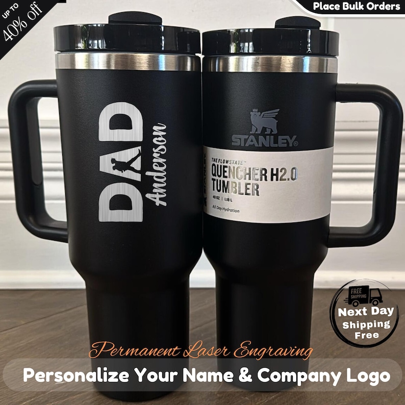 Dad, Grandpa, Papa With Kids' Names Personalized Stanley 40oz Tumbler, Custom Dad Tumbler With Kids Names, Dad Gift From Daughter, Dad Cup