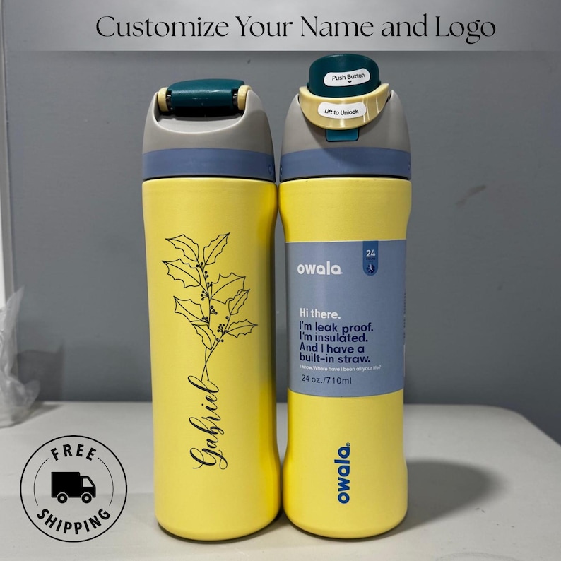 Owala Bottle 24oz, Freesip, Custom Engraved Birth Month Flower Water ...