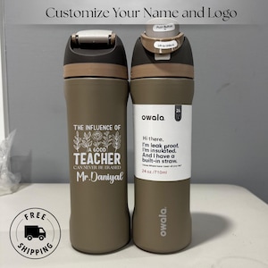 Personalized engraved Owala 24oz FreeSip water bottle for best teacher. Custom name laser engraved. Ideal teacher day gift and teacher appreciation present for school teachers.