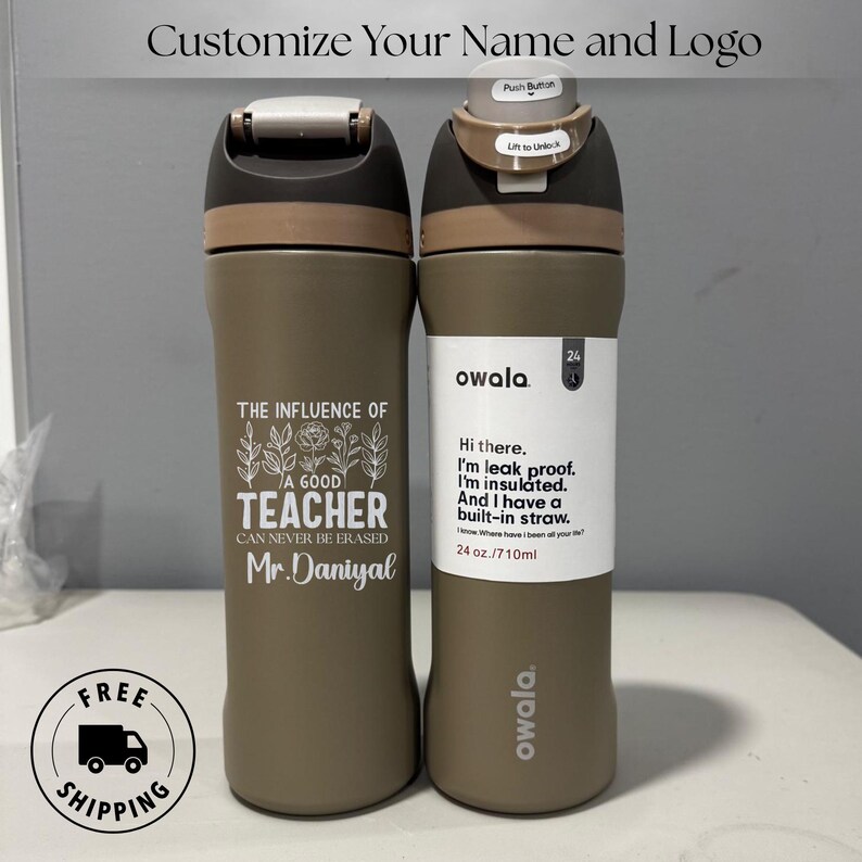 Personalized engraved Owala 24oz FreeSip water bottle for best teacher. Custom name laser engraved. Ideal teacher day gift and teacher appreciation present for school teachers.