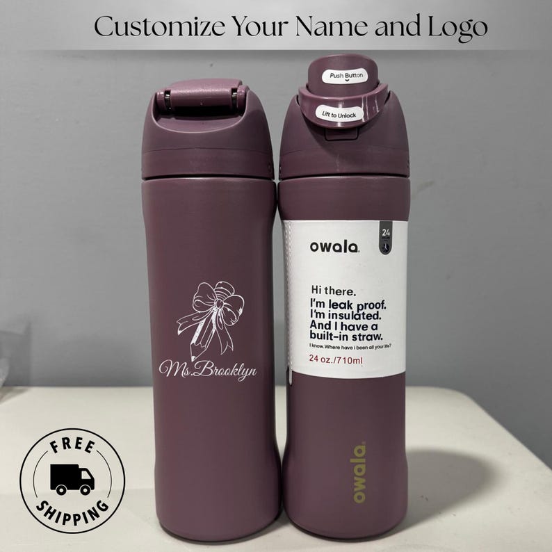 Personalized engraved Owala 24oz FreeSip water bottle for best teacher. Custom name laser engraved. Ideal teacher day gift and teacher appreciation present for school teachers.