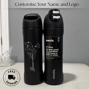Custom engraved Owala 24oz FreeSip bottle with birth month flower and personalized name, perfect birthday gift for best friend