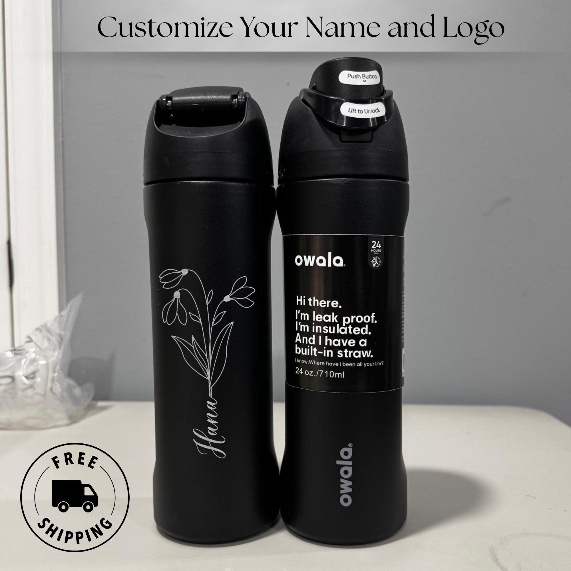 Owala Bottle 24oz, Freesip, Custom Engraved Birth Month Flower Water ...