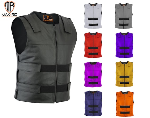 MEN'S MOTORCYCLE BIKER UPDATED TACTICAL SWAT STYLE LEATHER VEST