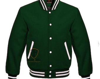 Varsity Letterman Jacket for men All Wool Jacket Baseball School College Jacket Team Club Jacket Bomber Jacket Hunter Green