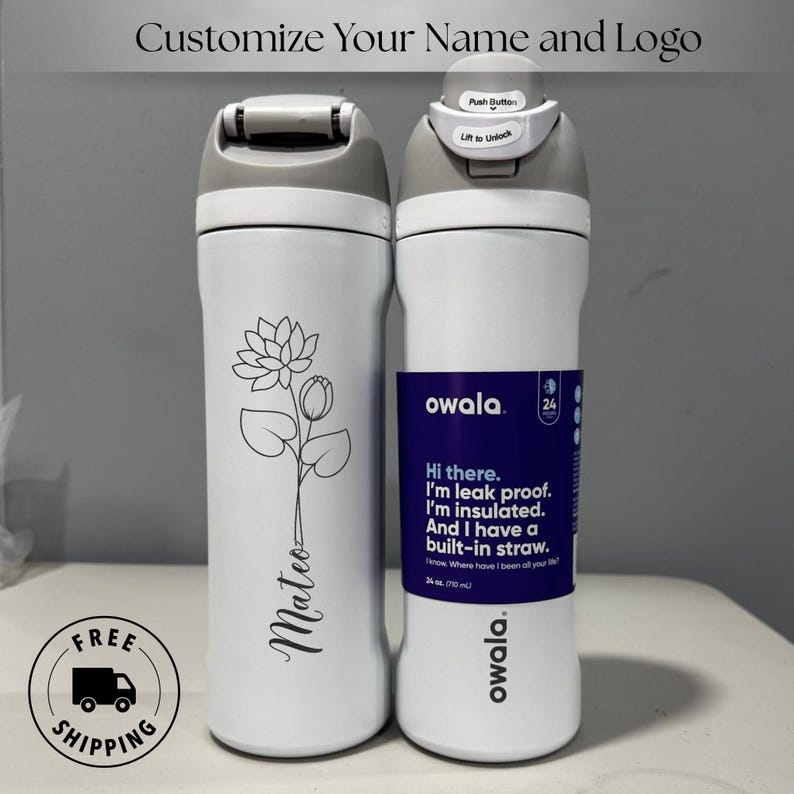 Owala Bottle 24oz, Freesip, Custom Engraved Birth Month Flower Water ...