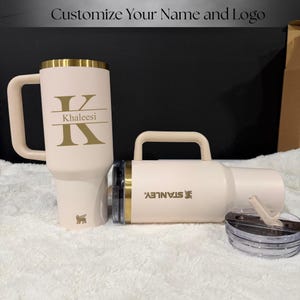 Personalized Stanley Quencher ProTour Flip Straw 40oz gold tumbler with custom name laser engraved