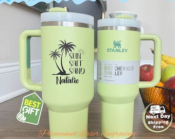 Personalized Stanley 40oz Tumbler Custom Name Cruise Vacation Gift Girls Trip Favor Bachelorette Beach Palm Tree Summer Cup