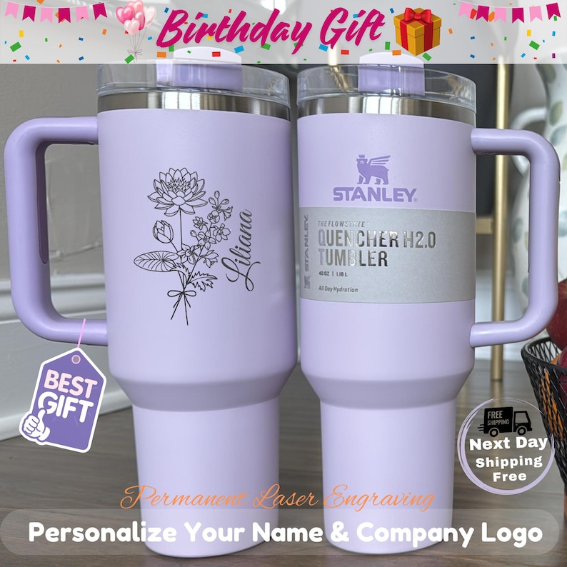 Birth Flower Personalized Name 40oz Tumbler Personalized Bridesmaid Gift, Custom Birthday Gift Personalized Gift For Her, Graduation Gift