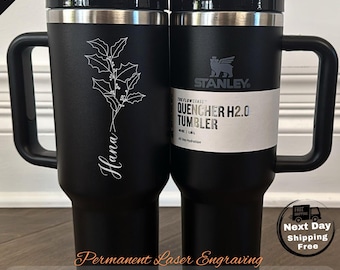 Personalized Birth Flower Tumbler With Name, Laser Engraved Stanley 40oz Cup, Gifts for Her, Bridesmaid Proposal, Bridesmaid Gift