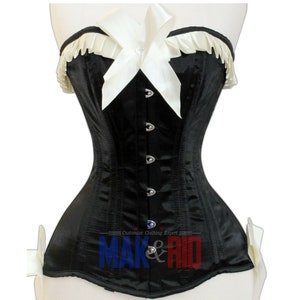 Heavy Duty Steel Boned Overbust Satin Waist Trainer Corset Black Corset Steampunk Gothic Women Corset C115