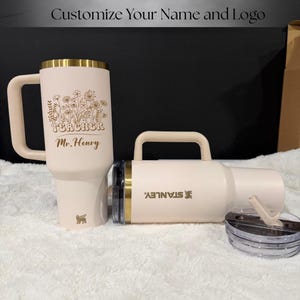 Custom engraved Stanley Quencher 40oz tumbler, personalized teacher or professor cup, gold laser engraved name, end-of-year gift, classroom gift, flip straw tumbler, teacher appreciation, Sir Teacher present