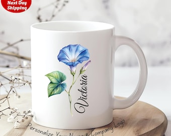 Mug fleur de naissance personnalisé, tasse à café prénom personnalisé