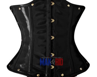 Black PVC Corset, Underbust Vinyl Corset, Steel Boned Waist Cincher Gothic Steampunk Halloween Corset, Waist Trainer Shaper Corset 9030