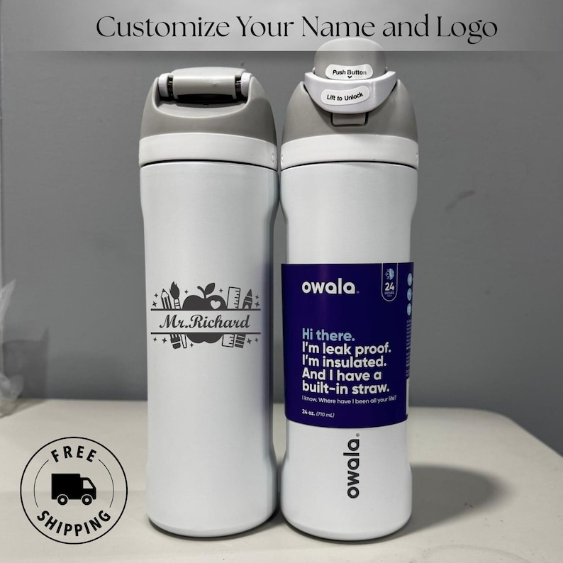 Personalized engraved Owala 24oz FreeSip water bottle for best teacher. Custom name laser engraved. Ideal teacher day gift and teacher appreciation present for school teachers.