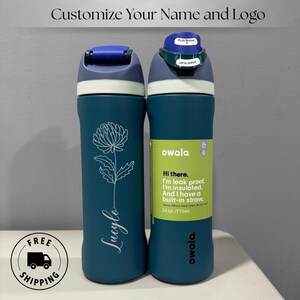 Custom engraved Owala 24oz FreeSip water bottle with September birth flower aster and custom name. Thoughtful personalized birthday gift for her. Laser engraved reusable floral drinkware.