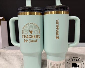 Personalized Stanley Quencher ProTour 40oz For Teacher | Gold Engraved Teacher Tumbler | Custom Name Stanley Cup | Teacher Appreciation Gift