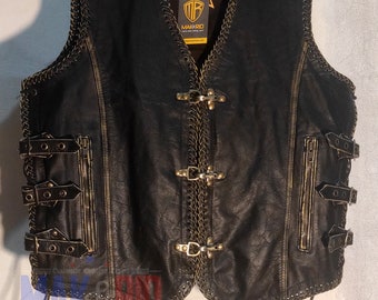 Handmade Men's Genuine Cow Leather Heavy Zipper Buckled Rocker Biker Motorcycle Braided Vintage Waistcoat Vest Antique Gun Pocket S8-A