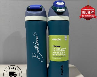 Personalized Owala FreeSip 24oz Bottle – Custom Laser Engraved Water Bottle, Gift for Him or Her, Insulated Stainless Steel Tumbler