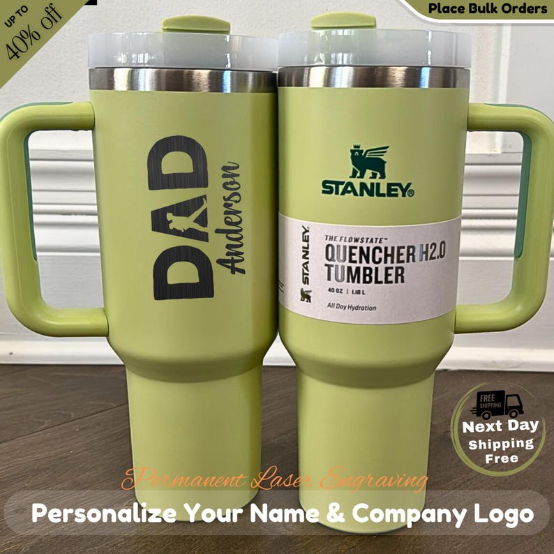 Dad, Grandpa, Papa With Kids' Names Personalized Stanley 40oz Tumbler, Custom Dad Tumbler With Kids Names, Dad Gift From Daughter, Dad Cup