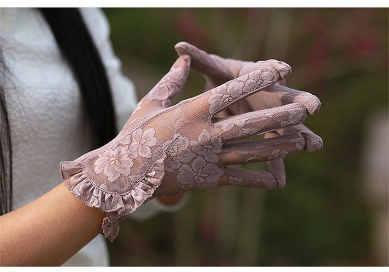 Ruffled lace gloves /driving/tea party/non slip grip/touch screen/ sunscreen gloves cosplay drama play gloves.One size fits palm 6”-8.5” 